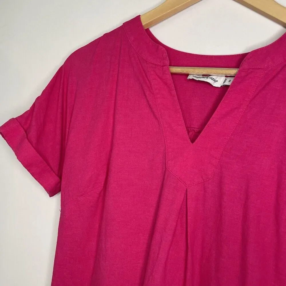 Vineyard Vines Linen Rayon Dolman Shift Dress Short Sleeve Barbie Pink Size 0 - Picture 8 of 13